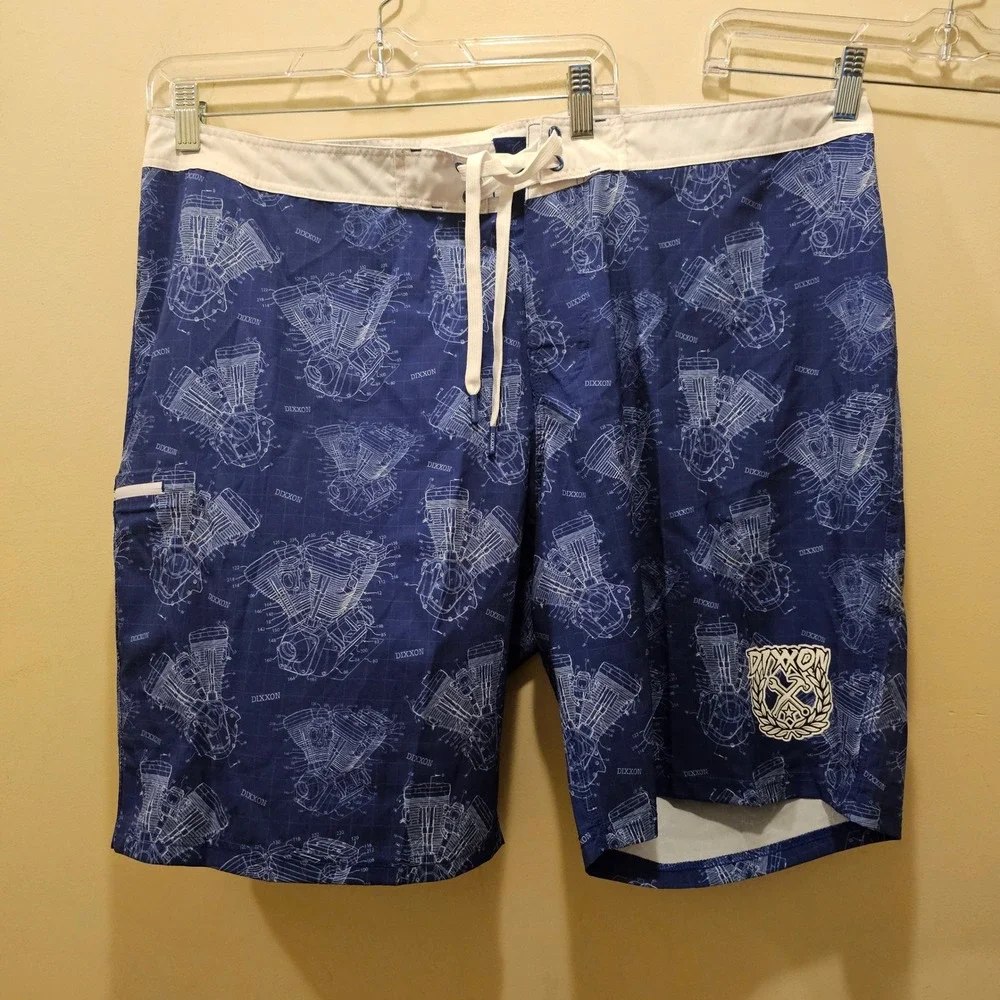 Dixxon Board Shorts Mens 42 Blue Engine Blueprint Live To Ride Swim Trunks NWOT